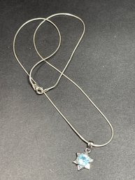 Sterling Silver Snake Chain Blue Topaz Star Of David Pendant