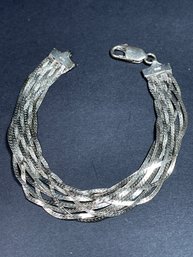 1980s Braided Herringbone Sterling Silver Bracelet