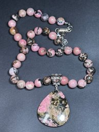 Pink Jasper Stone Sterling Silver Necklace W Pendant