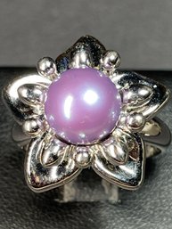 Large Sterling Silver Honora Genuine Pearl Ring Floral Form Size 9