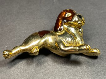 Fine Gold Tone Enamel Seared Dog Brooch By New View