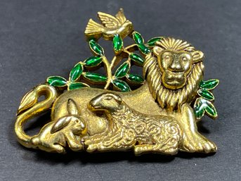 Gold Tone Enamel Brooch Lion And Sheep By Danecraft