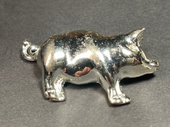 Vintage 1980s Silver Tone Pig Brooch