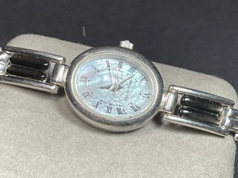 Sterling Silver Bracelet Ladies Wristwatch W Abalone Shell