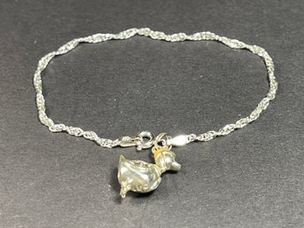 Sterling Silver 7 Inch Bracelet W Duck Charm