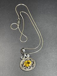 Sterling Silver Snake Chain Citrine Pendant 18 Inch