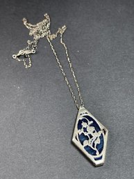 Sterling Silver Chain And Stained Glass Pendant Cobalt Blue