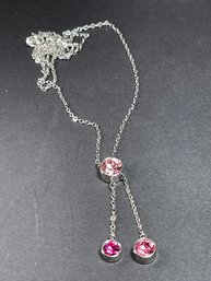 JCM Designer Silver Tone Necklace W Red Pink Rhinestones