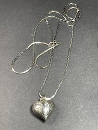 24 Inch Sterling Silver Chain W Puffy Heart Pendant