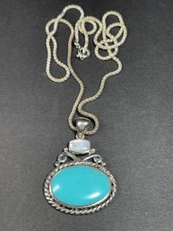 Sterling Silver Necklace Chain Turquoise Mother Of Pearl Pendant