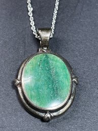 Fine Sterling Silver Green Gemstone Pendant Necklace