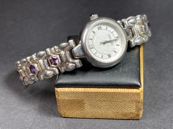 Very Heavy Sterling Silver Amethyst Bracelet Wristwatch 54 Grams