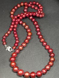 28 Inch Fine Cultured Pearl Red Graduated Necklace Sterling HONORA