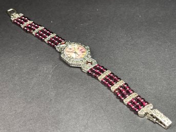 Sterling Silver Garnet Bracelet Wristwatch