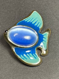 Silver Tone Enamel Art Glass Fish Brooch