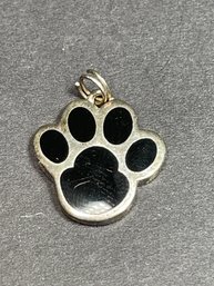 Sterling Silver Black Enamel Dog Paw Pendant