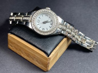 Sterling Silver Bracelet Wristwatch W White Gemstones