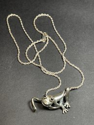 22 Inch Sterling Silver Rope Chain Necklace W Frog Onyx Eye Pendant