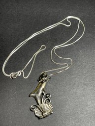 Sterling Silver 24 Inch Chain Necklace W Dolphin Pendant