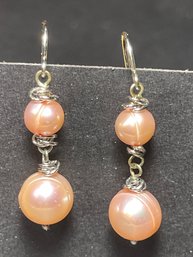 Fine Pair Pink Cultured Pearl Pierced Earring Honora