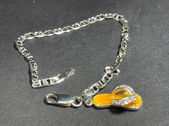 Fine Sterling Silver Bracelet W Enamel Flipflop Charm