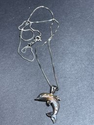 Sterling Silver Dolphin Necklace 18 In Chain