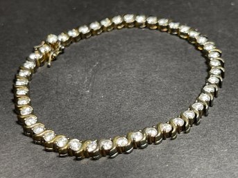 1980s Vintage Sterling Silver Cz Tennis Bracelet