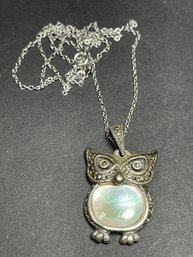 Sterling Silver 18 Inch Owl Mother Of Pearl Necklace