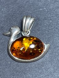 Sterling Silver Genuine Amber Duck Pendant