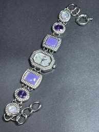 All Sterling Silver Amethyst Mother Of Pearl Bracelet Wristwatch