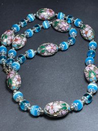 Sterling Silver Glass Beaded Cloisonne Enamel Chinese Necklace