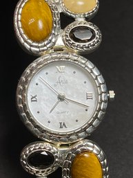 Aria Sterling Silver Bracelet Stone And Gemstone Wristwatch