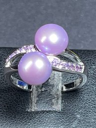 Sterling Silver Honora Lavender Cultured Pearl Amethyst Ring Size 9