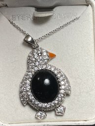 Sophie Miller Sterling Silver Gemstone Penguin Pendant On Chain