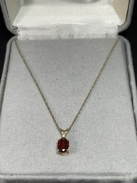 14k Gold Necklace W Genuine Garnet Stone 18 Inch Chain