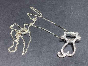 Sterling Silver Diamond Cat Necklace Pendant