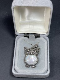 Sterling Silver Mother Of Pearl Owl Necklace