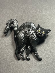 Black Scared Cat Painted Metal Pendant