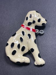 Enamel Seated Dalmatian Dog Brooch