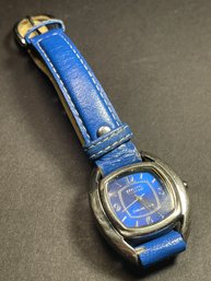 Ecclissi Sterling Silver Blue Leather Wristwatch