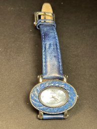 Ecclissi Sterling Silver Lapis Lazuli Blue Leather Ladies Wristwatch