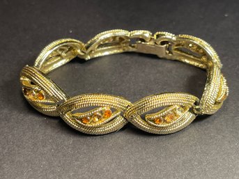 Gold Tone Signed Coro Rhinestone Bracelet