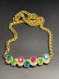 Signed Swarovski Crystal Gold Tone Necklace