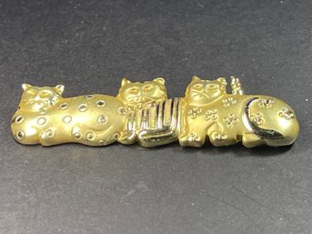 1980s Gold Tone Three Cat Brooch