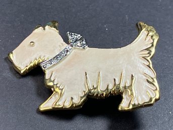 Good Tone Enamel Westie Scottie Dog Rhinestone Brooch