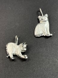 Two Sterling Silver Cat Pendants