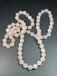 Vintage Rose Quartz Polished Knotted Beaded Necklace 28 Inch