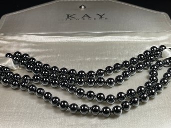 Fine Hematite Beaded Necklace 32 Inch Long