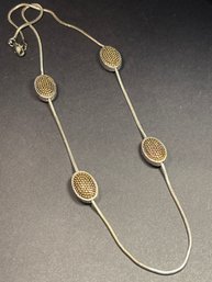 Silver Tone Necklace W Gold Tone Beads 24 Inch