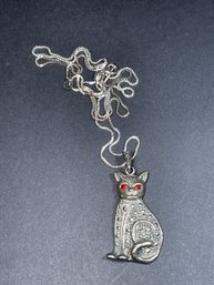 Sterling Silver 24 Inch Chain W Cat Pendant